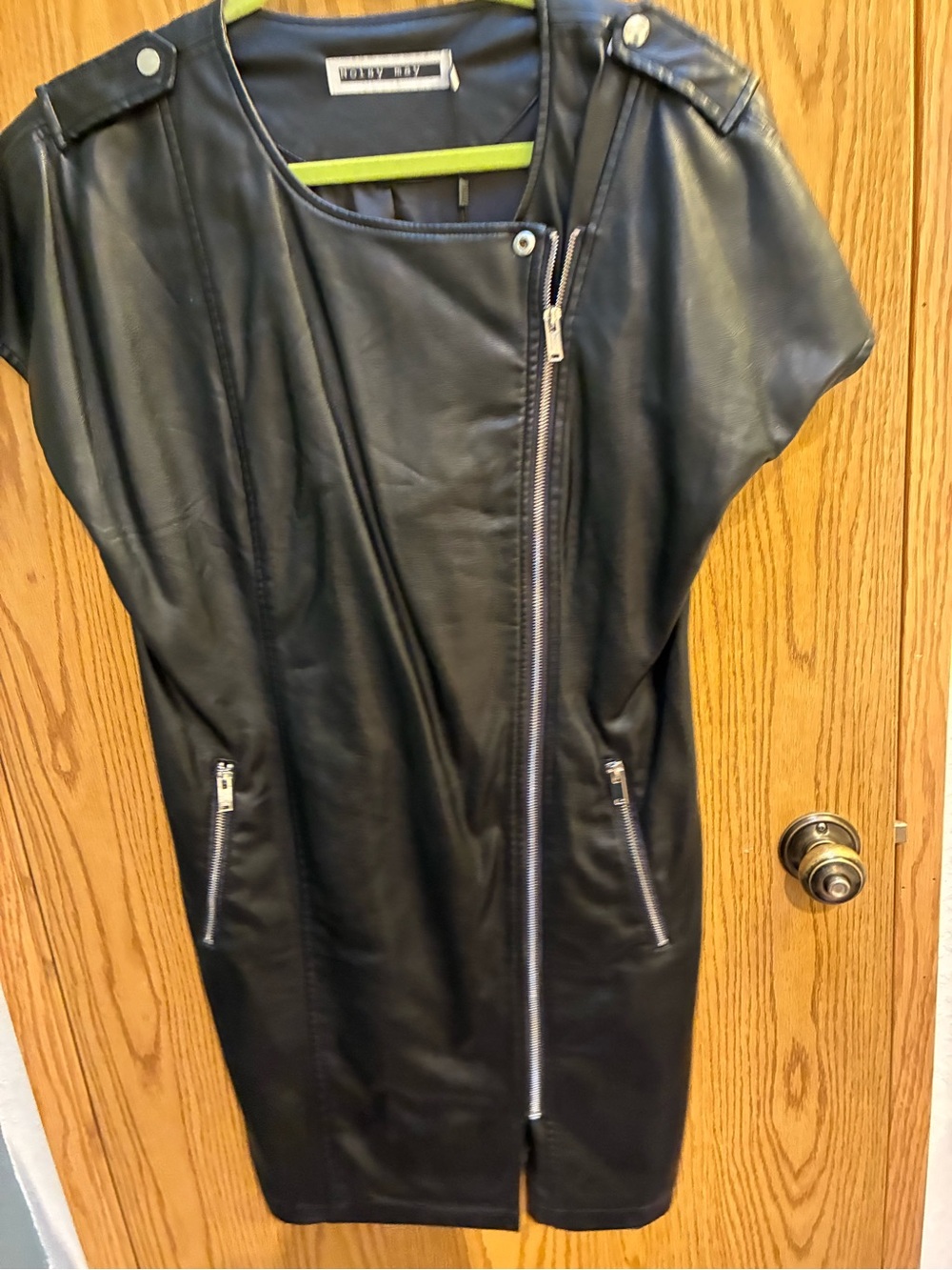 Noisy May Faux Leather Moto Zip Up Dress